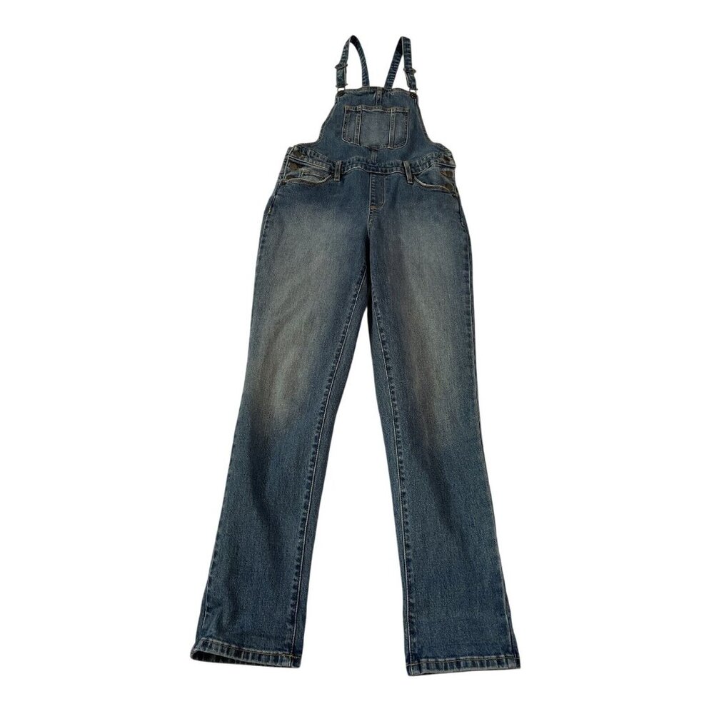 Denim Overalls Size 4/27R Medium Wash Adjustable Straps Side Buttons